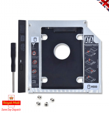 New 2nd HDD Optical | DVD RW Bay Caddy Adapter 12.7mm to 2.5″ HDD | SSD