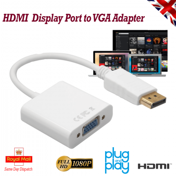 New Display Port Adapter DP to VGA Female White Adapter