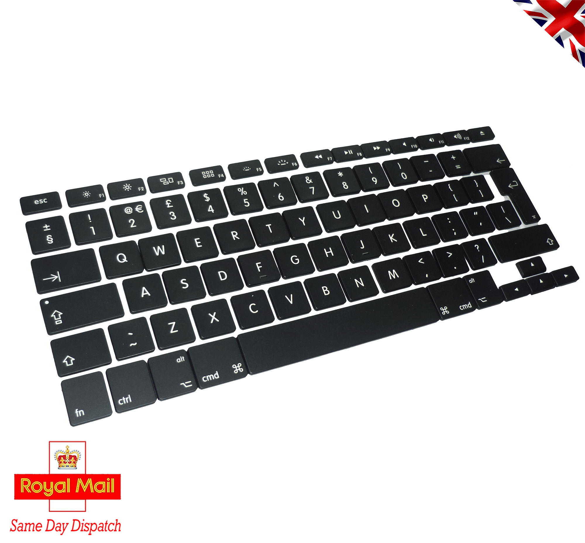 New Macbook Pro Unibody 13" 15" 17" 2008 to 2013 Models Key Cap Set Type "E" 3 New UK QWERTY Key Cap Set for MacBook & MacBook Pro, This Cap Set uses the Type "E" AP04 Hinge Assembly Alpha Numeric Hinge Shown for reference, this Hinge must match your Cap Hinges to ensure compatibility. 3 Month Warranty There are two Manufacturers Darfon and Sunrex and two Types of Key Caps for this Model range. Please match your existing Cap and Hinge to the Images for this part Macbook Pro Unibody 13" 15" 17" 2008 to 2011 Models Macbook Air Early 2008 - Late 2009